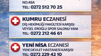 Afyonkarahisar genelinde 25 Mart 2026 Çarşamba günü nöbetçi olan eczaneler