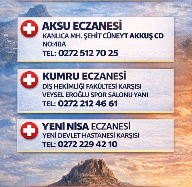 Afyonkarahisar genelinde 25 Mart 2026 Çarşamba günü nöbetçi olan eczaneler