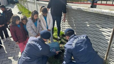 Karaadilli Ortaokulu öğrencileri, Karaadilli Jandarma Karakol Komutanlığını ziyaret ederek fidan