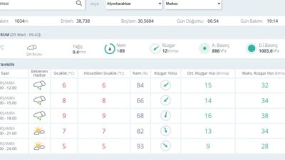 🌤️ Afyonkarahisar İçin Günlük Hava Tahmini Meteoroloji verilerine göre 25