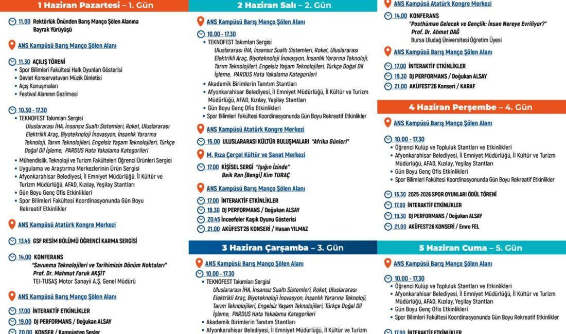 Afyon Kocatepe Üniversitesi tarafından düzenlenen AKÜFEST’26, 1-5 Haziran tarihleri arasında