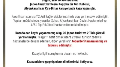  Tur Otobüsü Kaza Yaptı Afyonkarahisar Valiliği’nin sosyal medya hesaplarından