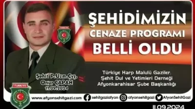 Şehit olan Piyade Uzman Çavuş Onur Çapar, 12 Eylül Perşembe