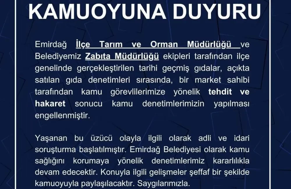 Emirdağ’da Gıda Denetimlerinde Gerilim: